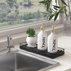 Bathroom Tray for Counter, Oak Wood 11" L Small Vanity Tray for Dresser Tops Perfume Jewelry Makeup Candle Soap Sponge Holder for Kitchen Countertop Organizer Coffee Table Decor Bar Black