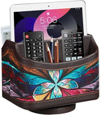 Fanousy 360° Rotating Remote Control Holder, PU Leather TV Remote Caddy Organizer Basket Storage Box with 5 Compartments for Pen, Pencil, Art Supplies, Makeup Brush, Office Desk Table Accessories