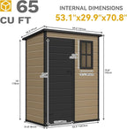 DWVO 5x3 FT Outdoor Storage Shed with Floor, All-Weather Resin Storage Shed with Lockable Door & Window, Waterproof Plastic Tool Storage for Garden, Backyard, Patio, Lawn, Brown