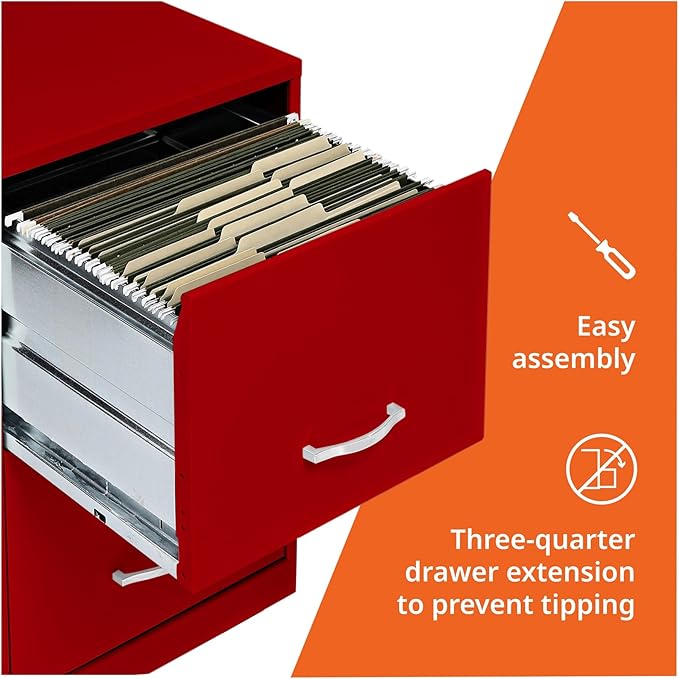 2 Drawer Locking Filing Cabinet | Pre-Assembled Steel Construction | Space-Saving Design is Perfect for Home and Small Office | Letter-Size | Assembled in North America
