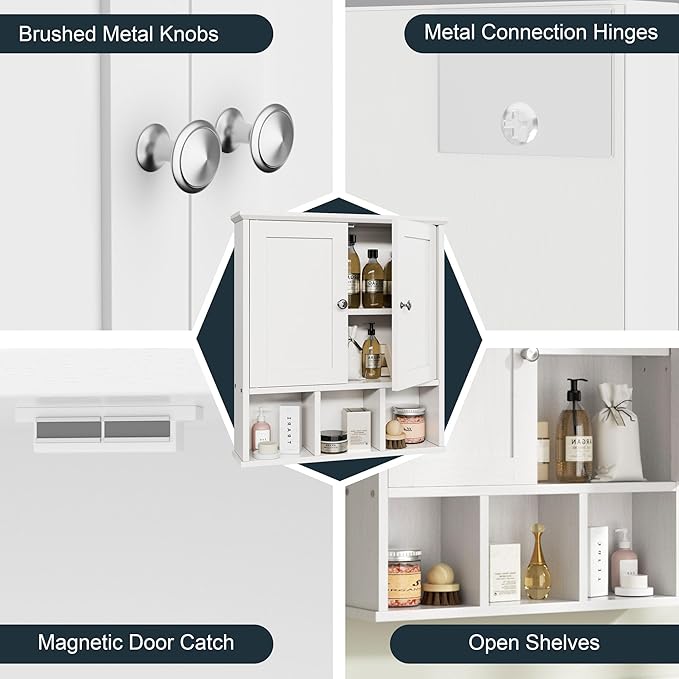 Bathroom Wall Cabinet, Cabinet Wall Mount Organizer Shelf for Toiletries, Towels & Essentials – Waterproof MDF, Space-Saving Bathroom Storage, White