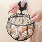 Wire Egg Basket for Gathering Fresh Eggs Collecting Basket With Handle, Decorative Egg Metal Basket for Counter, Fresh Chicken Egg Basket With Chicken Decorated Lid, Countertop Egg Fruit Storage
