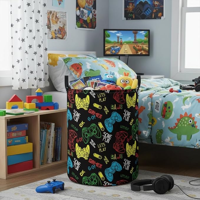 Baby Laundry Basket Baby Nursery Hamper Kids Laundry Basket Toy Storage Bin for Boys Room Decor Gift Baskets for Bedroom Bathroom(Game)