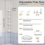 360° Rotating Corner Shower Caddy Tension Pole Organizer - 4-Tier Adjustable Rustproof Metal Pole, Plastic Shelves with Safety Guardrail, Bathroom Storage for Shower & Bathtub(White)