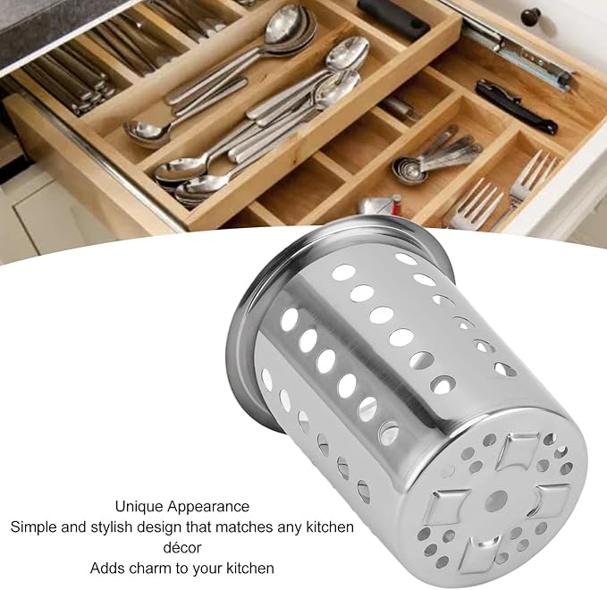 Tyenaza Stainless Steel Utensil Holder, Multipurpose Large Capacity Kitchen Utensil Holder,Utensil Crocks Organizer for Forks, Spoons, Knives, Kitchenware(with Holes)