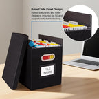 4 Pack Hanging File Folders Organizer with Lid, Letter Size Fabric File Storage Box Collapsible, Portable Office Document Holder with Metal Handle, Smooth PVC Rails, Black