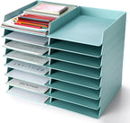 Tatuo 16 Pack Stackable Paper Trays Plastic Letter Tray Desk Organizer Paper Holder Organizer Storage Office Desk Accessories for Classroom Magazine File Documents 12.8 x 9.45 x 1.97, Blue Green