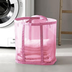 Mesh Bag with Handles, Collapsible Laundry Basket, Foldable Laundry Bag, Breathable Folding Beach Bag,Space-saving Travel Tote Bags (1, Pink)