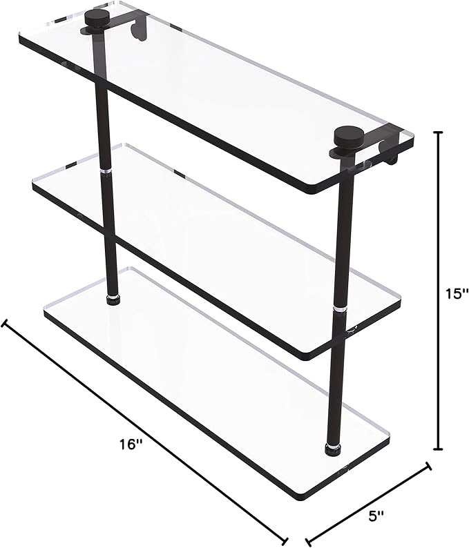 Allied Brass NS-5/16 16 Inch Triple Tiered Glass Shelf, Oil Rubbed Bronze