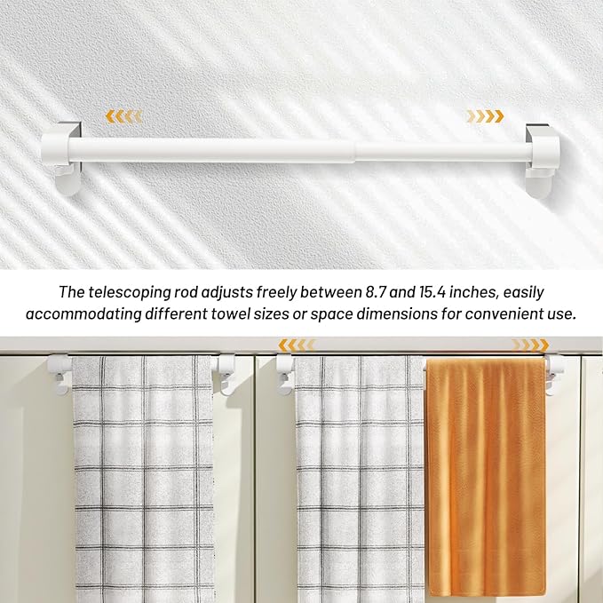 VEHHE Hand Screwed Telescopic Over Cabinet Door Towel Rack, Adjustable Length and Width Dish Towel Holder, Kitchen Towel Rack with EVA Foam Pad (White)