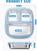 Stainless Steel Snack Containers, 3 Compartments Reusable on and go Bento Box with Lids for Kids, Lunch Box Pre Meal Storage for School Office Outdoor Camping Travel - Blue