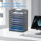 OUTWOLF 10 Tier Paper Organizer - Letter Tray Mesh Desk File Organizer with Handles for Office School Desktop, Black 2 Pack