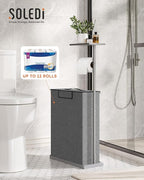 Freestanding Toilet Paper Holder Stand with Shelf for Up to 12 Rolls,Rustproof Metal Bathroom Toilet Paper Storage with Lid, All-in-One Toilet Tissue Roll Dispenser and Organizer,Gray