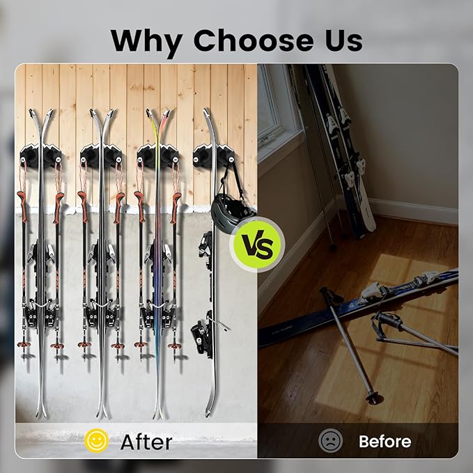 Hikeen Ski & Snowboard Wall Mount,Fits Any Ski or Snowboard, Ski Wall Rack Non-Slip Storage for Garage Organization,Space-Saving Winter Gear Organizer,1 Pack