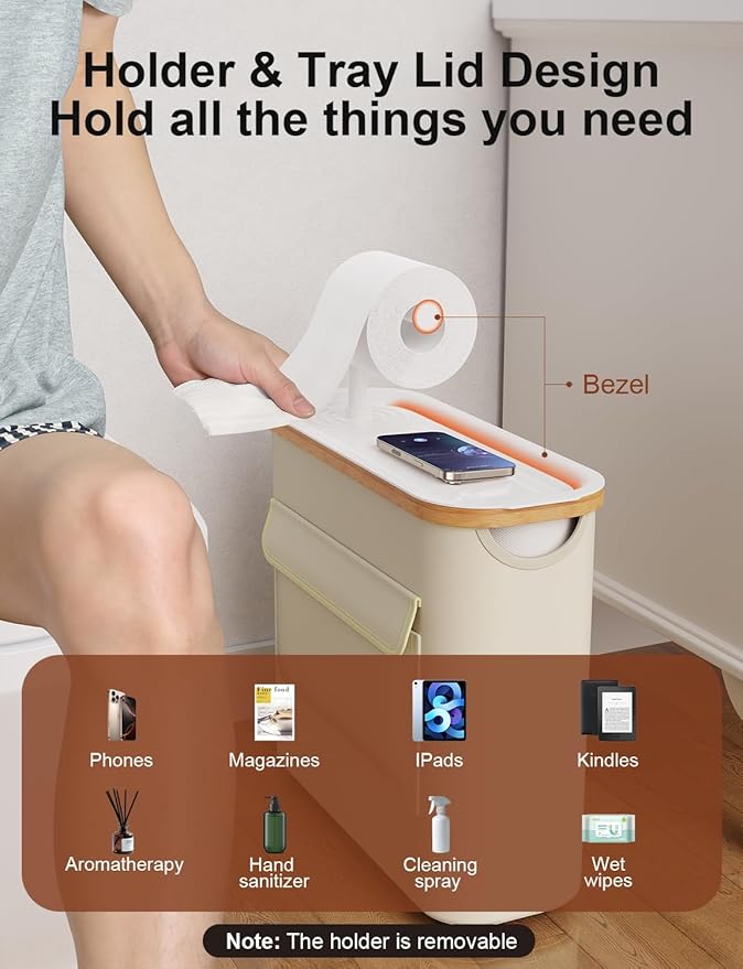 Toilet Paper Storage Basket Holder Holds 9-12 +1 Rolls Elegant Multi-Functional Bathroom Toilet Paper Holder Stand Storage Organizer Waterproof with Tray Hold Phone Wet Wipes Beige