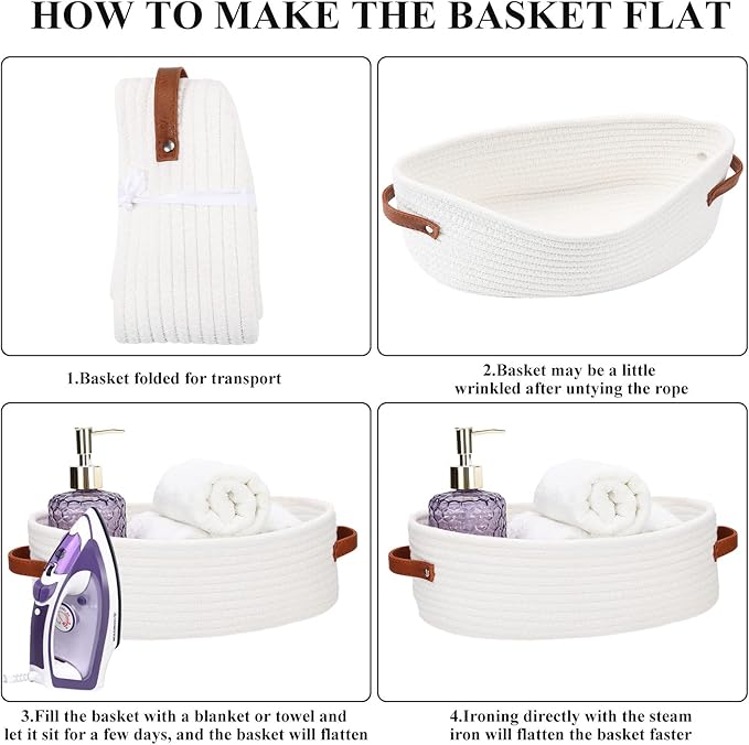 Bathroom Countertop Organizer Basket, Cotton Rope Woven Storage Basket Toilet Paper Decorative Basket for Bathroom, Bedroom, Living Room, Entryway 13"x6.3"x4.3"(Off White)