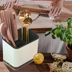 Utensil Holder Cutlery Drainer Sink Caddy, Chopsticks Holder Spoon Chopsticks Fork Drain Rack Basket Storage Holder Organizer Compartment Box (Black)