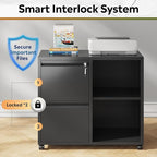 DEVAISE Lateral File Cabinet with 2 Drawers, Mobile Metal Filing Cabinet with Lock for Home Office Storage, Printer Stand with Adjustable Shelf - Black