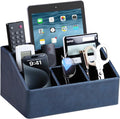 PU Leather Desk Organizer, Luxury Remote Control Holder for Home, Office Desk Accessories Table Caddy Bedside Nightstand Organizer (Dark Blue)
