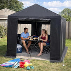 AMERLIFE Heavy-Duty 9.7×10.2×8.4 FT Pentagonal Black Storage Shed, Portable Garden Shelter with Large PVC Windows, Mesh Storage Pockets & Ceiling Hooks
