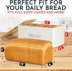 Culinary Couture White Bread Box for Kitchen Countertop with Bamboo Lid - Large BreadBox for Homemade Bread - Storage BreadBox with Cutting Board Lid