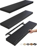 BAYKA Floating Shelves for Wall, 22.5 inches Wall Mounted Rustic Wood Shelves for Bathroom, Bedroom, Living Room, Floating Shelves for Books/Storage/Decor (Black,Set of 3)