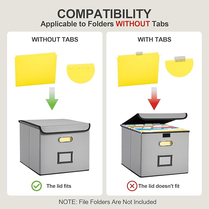 Collapsible File Box with Lid & Plastic Slide - Hanging Document Organizer for Office/Home, 14.96x12.6x10.83 Inch,Decorative Home File Bin,Light Grey, 1 Pack (No Folders Included)