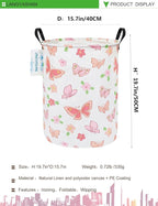LANGYASHAN Laundry Basket Canvas Fabric Collapsible Organizer Basket for Storage Bin Toy Bins Gift Baskets Bedroom Clothes Children Nursery Hamper (Pink Butterfly)
