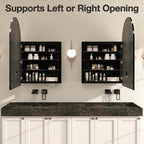 Arched Medicine Cabinet Mirror No Assembly Needed Bathroom Mirror with Storage Recessed or Surface Mount Options (Black, 36" L x 24" W)