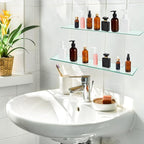 Tatuo 2 Pieces Bathroom Shelf Tempered Glass Shelf for Bathroom, 304 Stainless Steel Wall Mount Floating Glass Shelves (23.6 Inch)