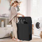 Large Double Laundry Hamper with Lid, Removable Bags & Reinforced Handles, 2 Section Tall Laundry Basket, Dirty Clothes Hampers for Laundry Room, Bedroom, Bathroom, Dorm, 136L, Black