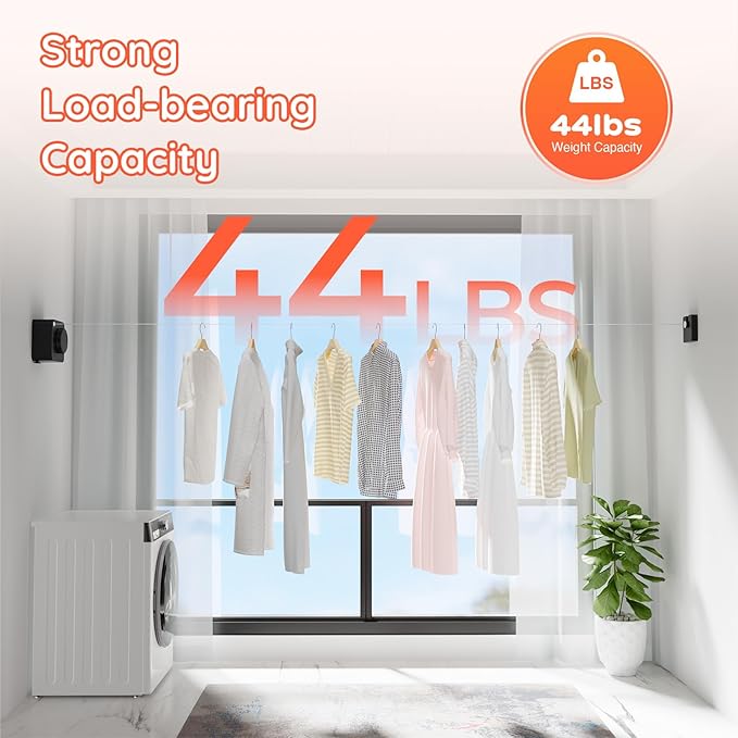 Retractable Clothesline Indoor, Non-Sagging Outdoors Clothesline Retracting, Heavy Duty Retractable Clothes Drying Laundry Line, Wall Mounted Stainless Steel Line - 13.8 Ft (Black)