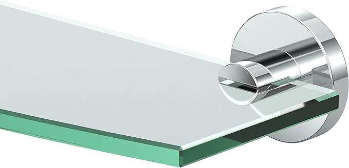Gatco 4666 Reveal Glass Shelf, Chrome | Wall Mounted 20.13" W X 5.40" D Curved Tempered Glass Shelf | Floating Glass Shelf for Bathroom Storage