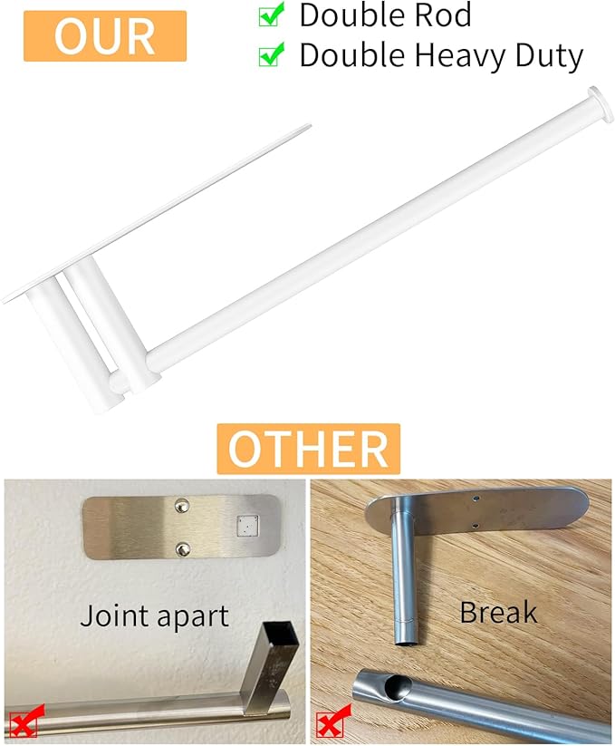 Paper Towel Holder Under Cabinet, 13Inch Self-Adhesive or Wall Paper Towel Holder for Kitchen, Bathroom, RV, White