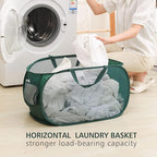 Pop Up Laundry Hamper,Collapsible Horizontal Baskets with Handles & Side Pocket,Foldable Sturdy mesh for Laundry Room,Bathroom,Kids Room,College Dorm or Travel (Double Grey)