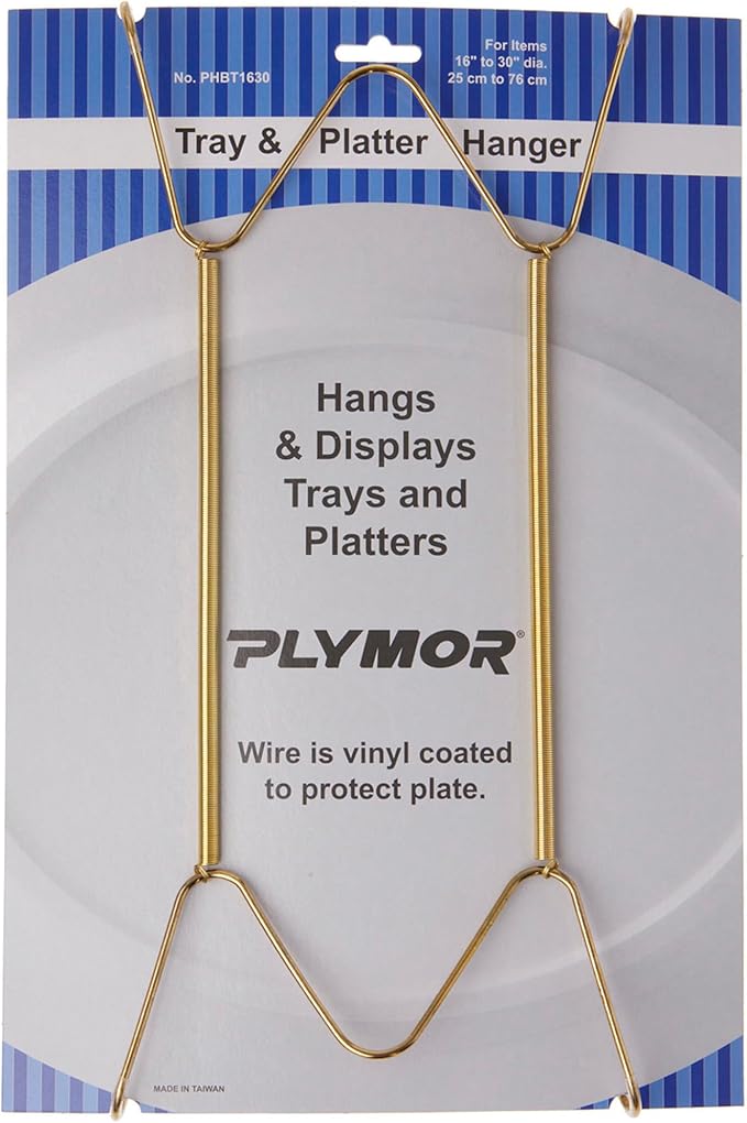 Plymor Gold Finish Wall Mountable Tray and Platter Hanger, 14.25" H x 6.5" W x 0.875" D (for Trays or Platters 16" - 30")