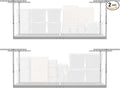 MonsterRax Overhead Garage Storage Racks 3x8’ (2-Pack) Ceiling Mounted Shelving, Adjustable Hanging Organizer, Heavy Duty Steel, Holds 500 Pounds, Color: White, Adjustable from 24"-45" off the Ceiling