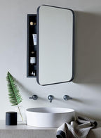 Matt Black Rectangle Recessed Bathroom Medicine Cabinet with Mirror Stainless Steel Metal Framed Rounded Rectangular Bathroom Cabinet with Mirror 20x30''