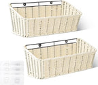 GRANNY SAYS Wicker Hanging Basket, 2 Pack Storage Baskets for Organizing, Adhesive Wall Mount Fruit Basket, Kitchen Organization Hanging Shelves, Storage Cabinet Door Organizer, Off White