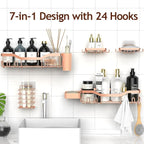 Shower Caddy Adhesive Shower Organizer 7-Pack, Rustproof Stainless Steel Bathroom Shelves, Large Capacity No-Drill Rack Storage Accessories with Soap Dish Toothbrush Holder Hooks