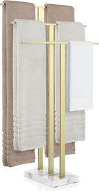KES Standing Towel Rack 3-Tier with Marble Base, Brushed Gold Towel Rack Stand for Bathroom Floor, Fits Large Bath Towel & Hand Towel, 18/8 Stainless Steel, BTH217S3-BZ