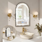 Arched Medicine Cabinet Mirror No Assembly Needed Bathroom Mirror with Storage Recessed or Surface Mount Options (Black-LED, 36" L x 24" W)