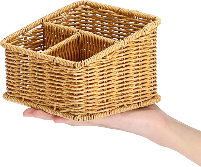 BTSKY 3 Slots Natural Woven Remote Control Holder for Desk Rattan Media TV Caddy Storage Holder Office Supply Storage Rack Desk Accessories Organizer For Living Room Bedroom Countertop, Beige