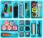 15 PCS Interlocking Desk Drawer Organizer Separator for Office,Bathroom,Kitchen,Makeup（Blue&Green）