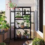 Sturdy Wooden Greenhouse for Balcony or Backyard Use with Rolling Wheels and Adjustable Shelving for Plant Growing (Black + Solid Wood + Wood)