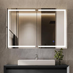 Hasuit Lighted Medicine Cabinet with Mirror, Wall Mounted Bathroom Mirror with Storage, 2 Doors Bathroom Wall Cabinet with LED Lights, 35.4'' x 23.6''