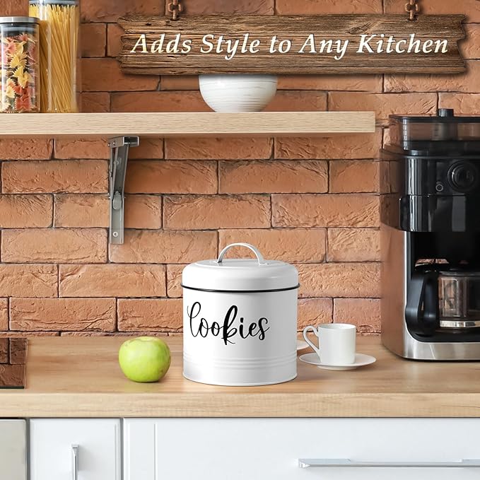 Farmhouse Cookie Jar for Kitchen Counter, 1 Gallon Vintage Cookie Jar with Airtight Lid, Large Food Storage Container for Candy, Cookies, Dessert, Rustic Kitchen Decor and Accessories