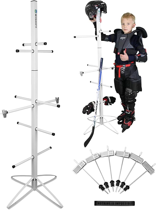 Hockey Gear Dryer Rack – Heavy Duty Metal Sports Equipment Drying & Storage Stand for Hockey, Football, Lacrosse Gloves, Pads, Helmets – Vertical Space-Saving Organizer