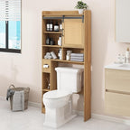 Over The Toilet Storage Cabinet, Farmhouse Rattan Storage Cabinet Over Toilet with Sliding Doors & Toilet Paper Holder Stand, Home Space-Saving Toilet Rack, for Bathroom, Laundry(Rattan Oak).