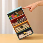 Spacious Desk Drawers, Stackable Desktop Organizer, Plastic Storage Box for Office, School & Home Supplies (4 Small Drawers, BU & CYAN)